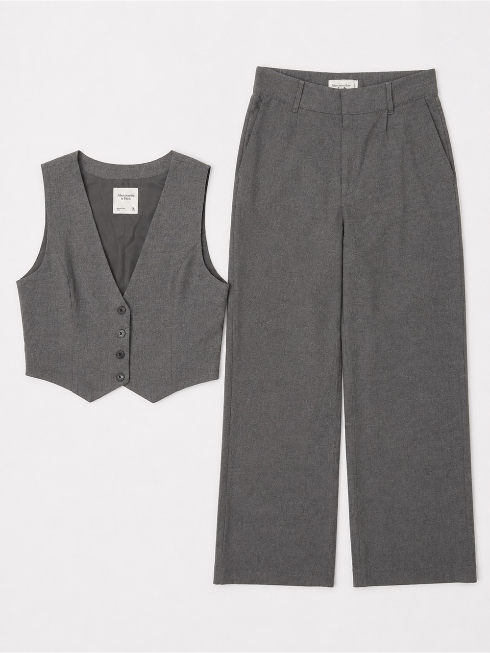 Abercrombie & Fitch Women's Gray Wide-Leg Pants with Matching Vest